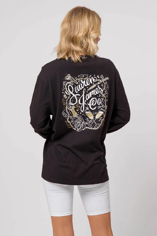 Lauren James Long Sleeve New Year Theme T-Shirt Fleece Nylon Spandex