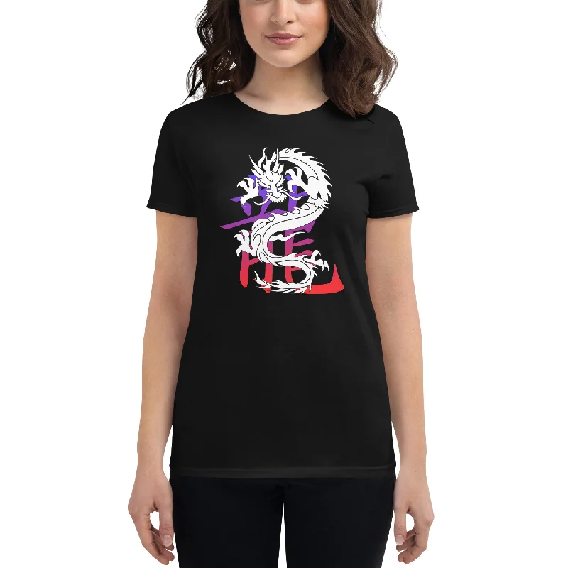 Lucky Chinese Dragon with Ancient Symbol Women's Short Sleeve Babydoll T-shirt Satin Fabric Silk Fabric Chiffon Fabric Lucky Chinese Dragon with Ancient Symbol Women's Short Sleeve Babydoll T-shirt Satin Fabric Silk Fabric Chiffon Fabric