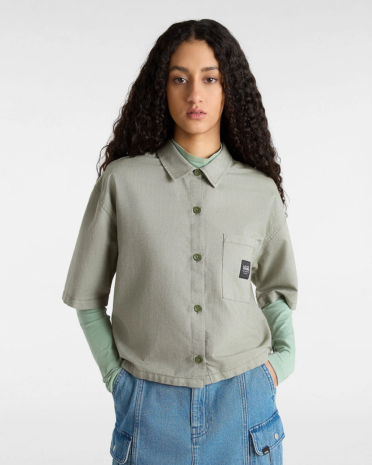 McMillan Shirt - Green Spandex Blend Rayon Blend Denim Blend