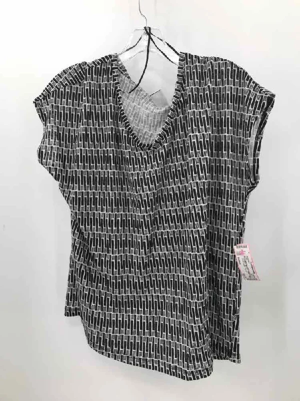 Pre-Owned Nicole Miller Black Size Medium Linen T-shirt Solid Print Embellished