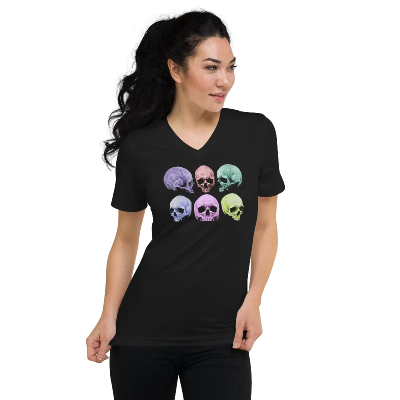 Pastel Colored Death Skulls Goth Fashion Short Sleeve V-Neck T-Shirt Oversized T-Shirt Spandex breathable