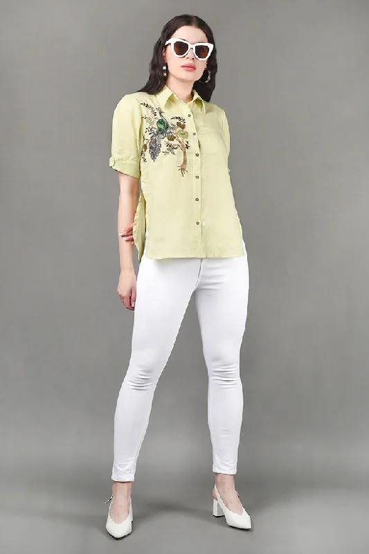 Peafull Linen Shirt Boxy Fit Fitted Loose