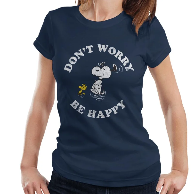 Peanuts Snoopy And Woodstock Dont Worry Be Happy Women's T-Shirt Nylon Fabric Polyester Fabric Spandex Fabric