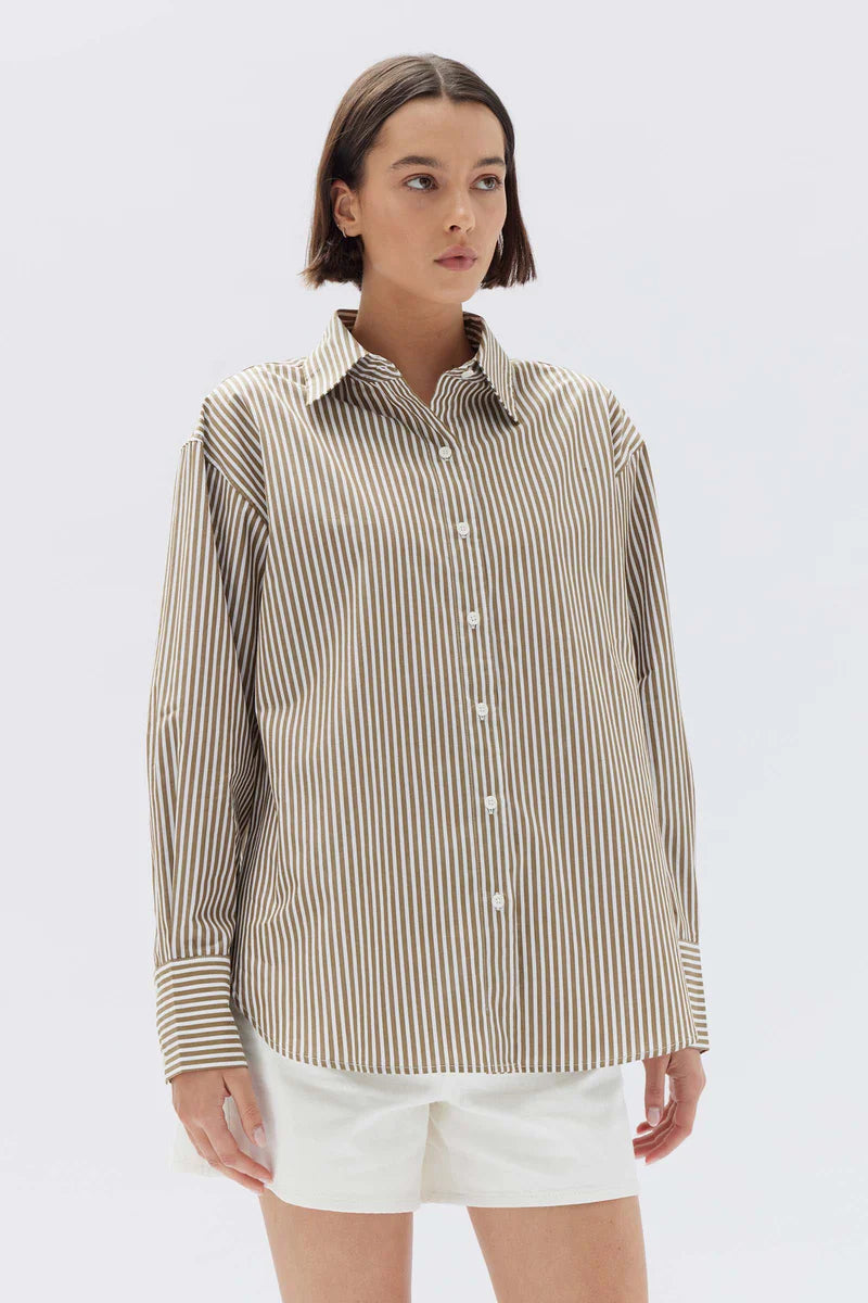 Poplin Shirt Pea/White Stripe Collared Crew Neck Turtle Neck