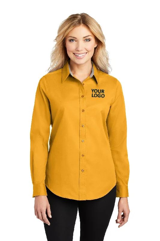 Port Authority Ladies Custom Easy Care Shirts, Athletic Gold/Light Stone Rayon Velvet Corduroy