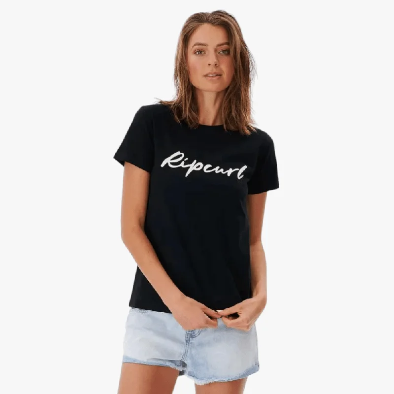 Ripcurl Womens Script Standard Short Sleeve Tee Black Fashionable Trendy Casual