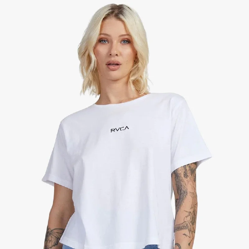 Rvca Womens Classic Short Sleeve Tee White Mesh Blend Leather Blend Suede Blend