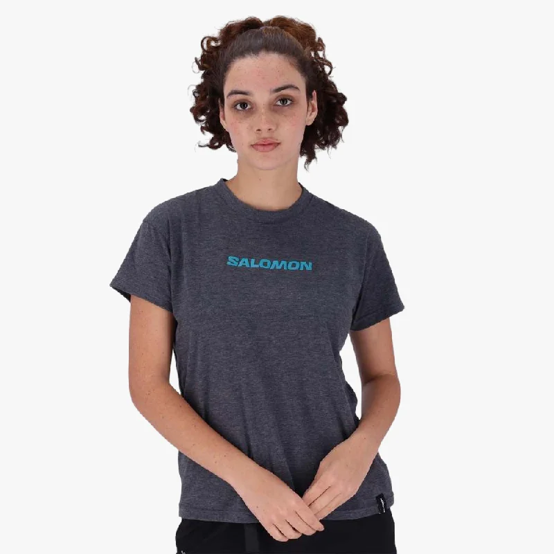 Salomon Womens Core Logo Short Sleeve Tee Black Mel Zippered Front Buttoned Front Snap Front Salomon Womens Core Logo Short Sleeve Tee Black Mel Zippered Front Buttoned Front Snap Front