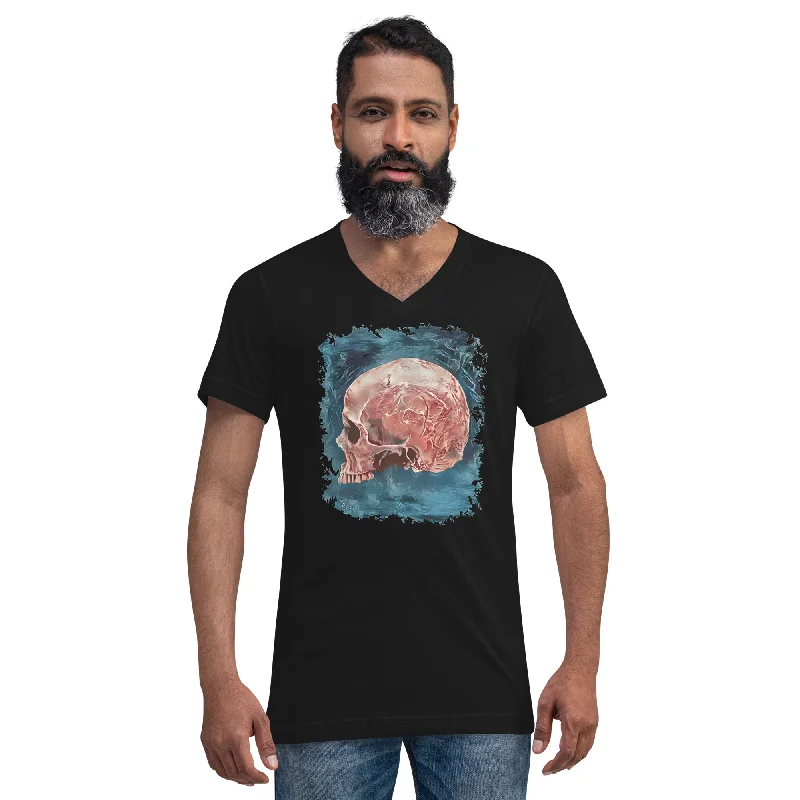 Side of Mystical Blood Skull Voodoo Goth Fashion Short Sleeve V-Neck T-Shirt Chenille Blend Fleece Blend Nylon Blend Side of Mystical Blood Skull Voodoo Goth Fashion Short Sleeve V-Neck T-Shirt Chenille Blend Fleece Blend Nylon Blend