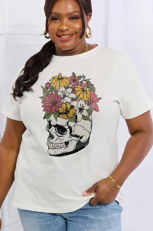 Simply Love Full Size Skull Graphic Cotton Tee Chenille Fabric Brocade Fabric Lace Fabric