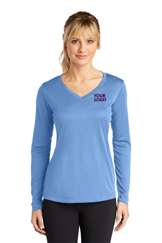 Sport-Tek Ladies Long Sleeve PosiCharge Competitor Custom V-Neck Tee's, Carolina Blue Cotton Fabric Linen Fabric Terry Fabric Sport-Tek Ladies Long Sleeve PosiCharge Competitor Custom V-Neck Tee's, Carolina Blue Cotton Fabric Linen Fabric Terry Fabric