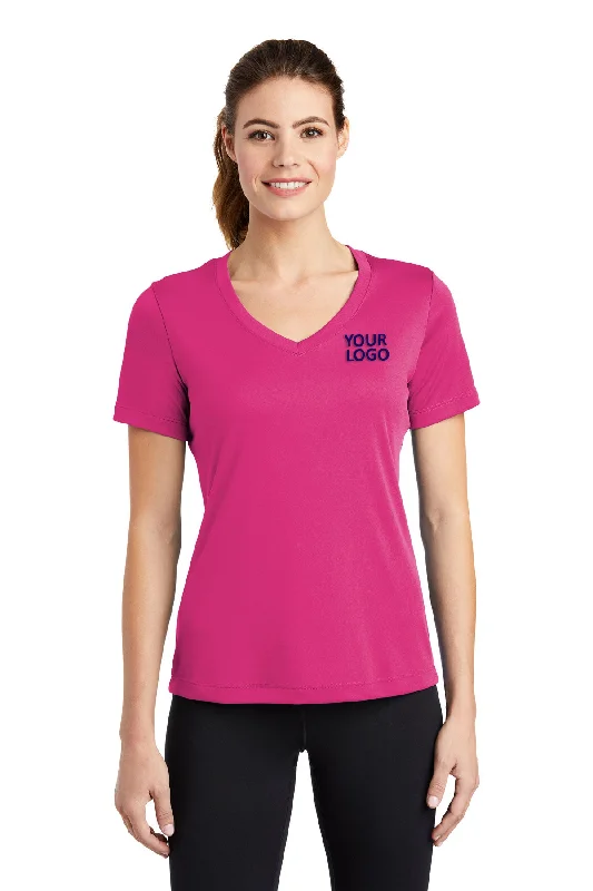 Sport-Tek Ladies PosiCharge Competitor Customized V-Neck Tee's, Pink Raspberry Elasticated Padded Insulated