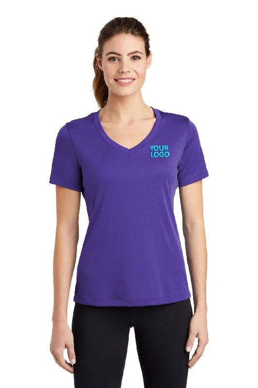 Sport-Tek Ladies PosiCharge Competitor Customized V-Neck Tee's, Purple Iron Safe Non-Iron Wrinkle Free