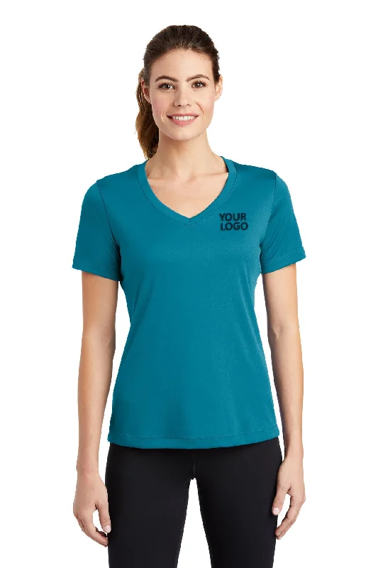 Sport-Tek Ladies PosiCharge Competitor Customized V-Neck Tee's, Tropic Blue Anti-Pilling Machine Wash Handmade