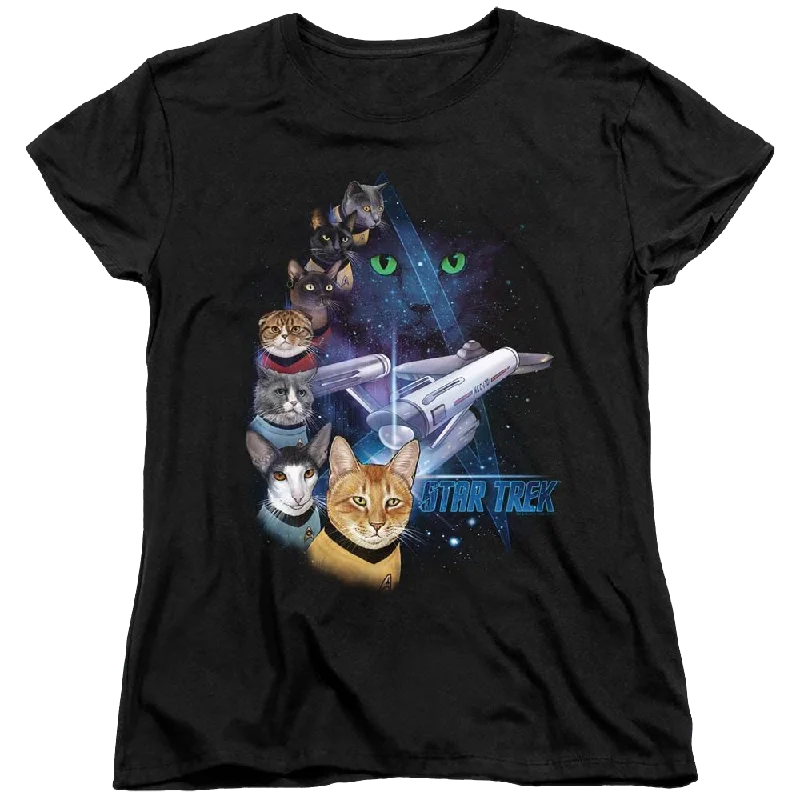 Star Trek The Original Series Feline Galaxy - Women's T-Shirt Ribbed T-Shirt High Neck Heavyweight