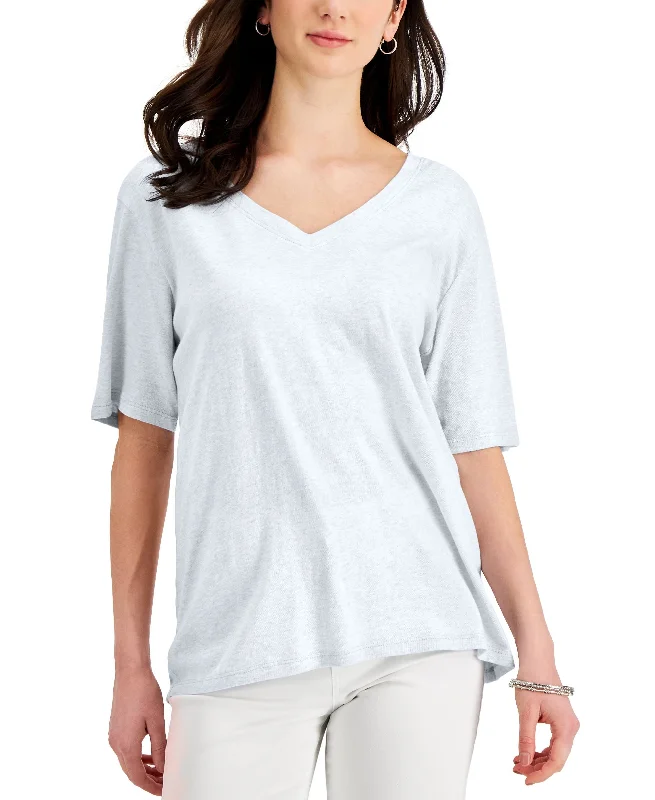 Style & Co Womens Cotton Oversized V Neck T-Shirt Basic T-Shirt Crew Neck Short Sleeve Style & Co Womens Cotton Oversized V Neck T-Shirt Basic T-Shirt Crew Neck Short Sleeve