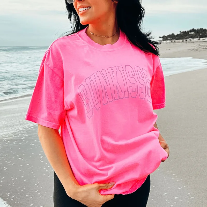 Sunkissed Tee - Neon Pink Ribbed T-Shirt High Neck Heavyweight