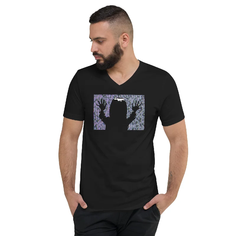 "They're Here" Carol Anne Poltergeist Short Sleeve V-Neck T-Shirt Houndstooth Herringbone Solid "They're Here" Carol Anne Poltergeist Short Sleeve V-Neck T-Shirt Houndstooth Herringbone Solid