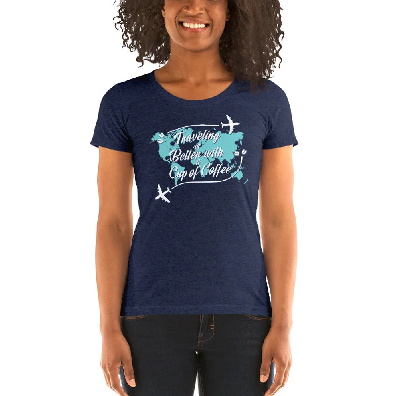 Traveling is Better with a Cup of Coffee Women's Tri-Blend T-shirt Solid Color Striped Floral Traveling is Better with a Cup of Coffee Women's Tri-Blend T-shirt Solid Color Striped Floral