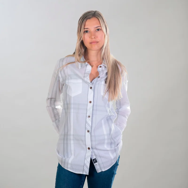 Women's Breeze Shirt- Spring White Welt Pockets Slit Pockets Flap Pockets