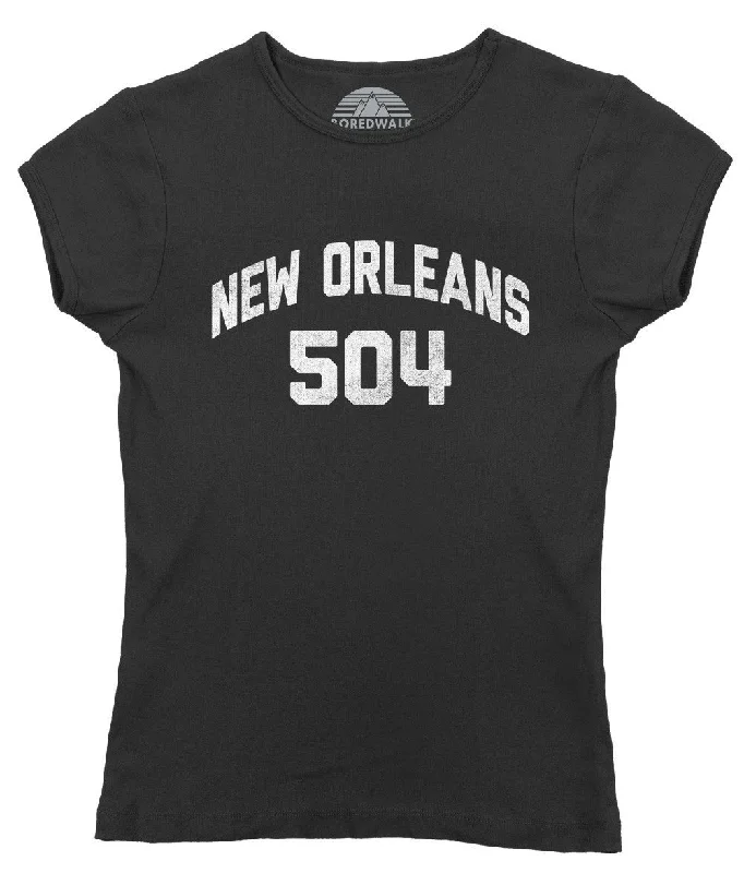 Women's New Orleans 504 Area Code T-Shirt Cotton Fabric Linen Fabric Terry Fabric